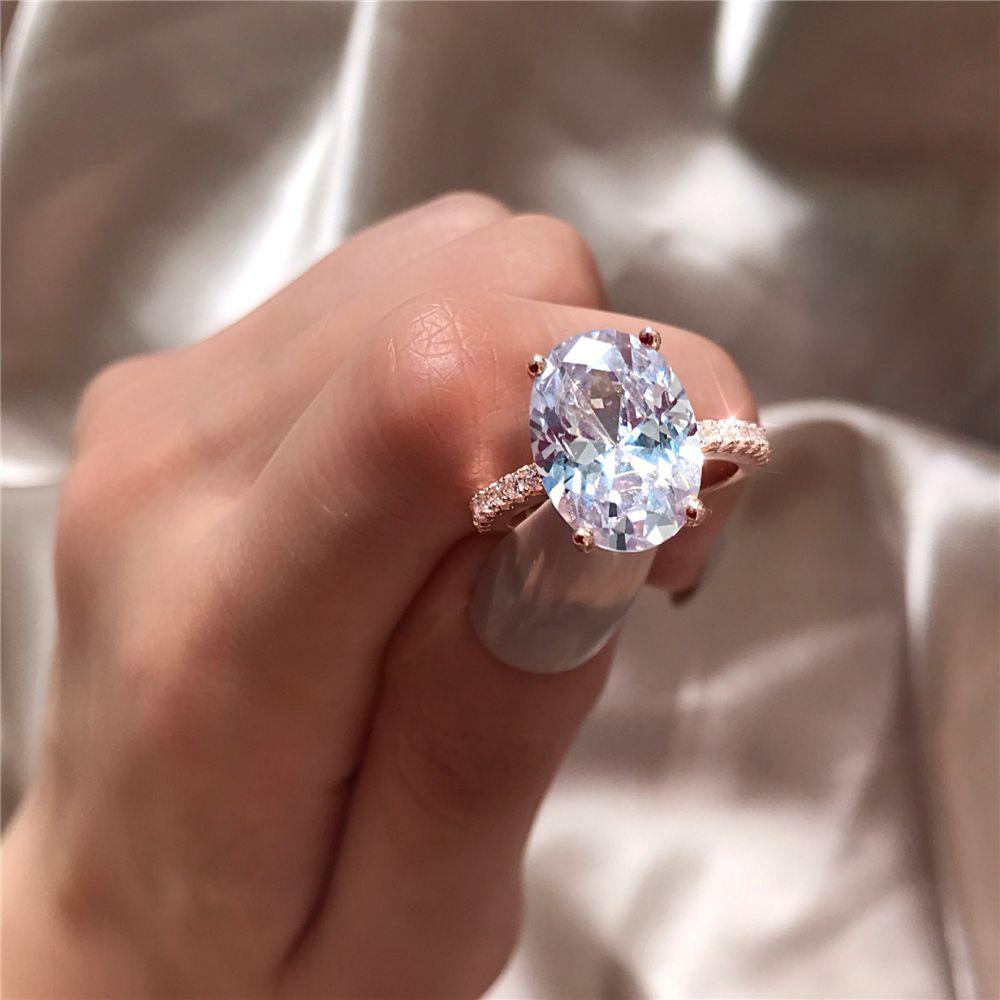 Lily Diamond Rings Mewah Perak Emas Oval Besar Solitaire Rings Wedding Bridal Rings