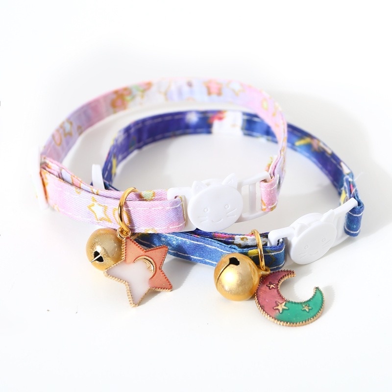 ★〓YUFeiPet〓★ Pet Cats and Dogs Adjustable Moon Stars Bell Collar Cats and Dogs Rabbit Safety Buckle Bell Collar Pet Accessories