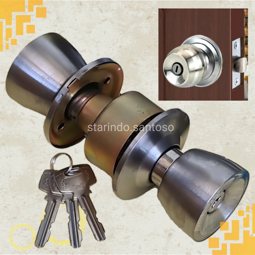 HANDLE PUTAR pegangan pintu kunci bulat wc kamar mandi stainless steel anti karat