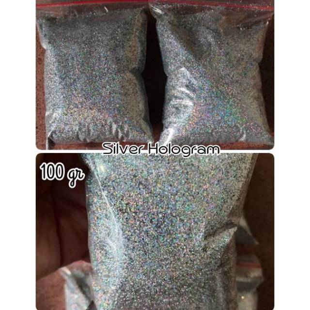 PROMO!!  GLITTER SILVER HOLOGRAM / SILVER RAINBOW 100 GR