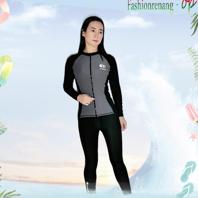 156 Dua Piece Fashion Wanita Baju Renang Lengan Panjang Pakaian Selam