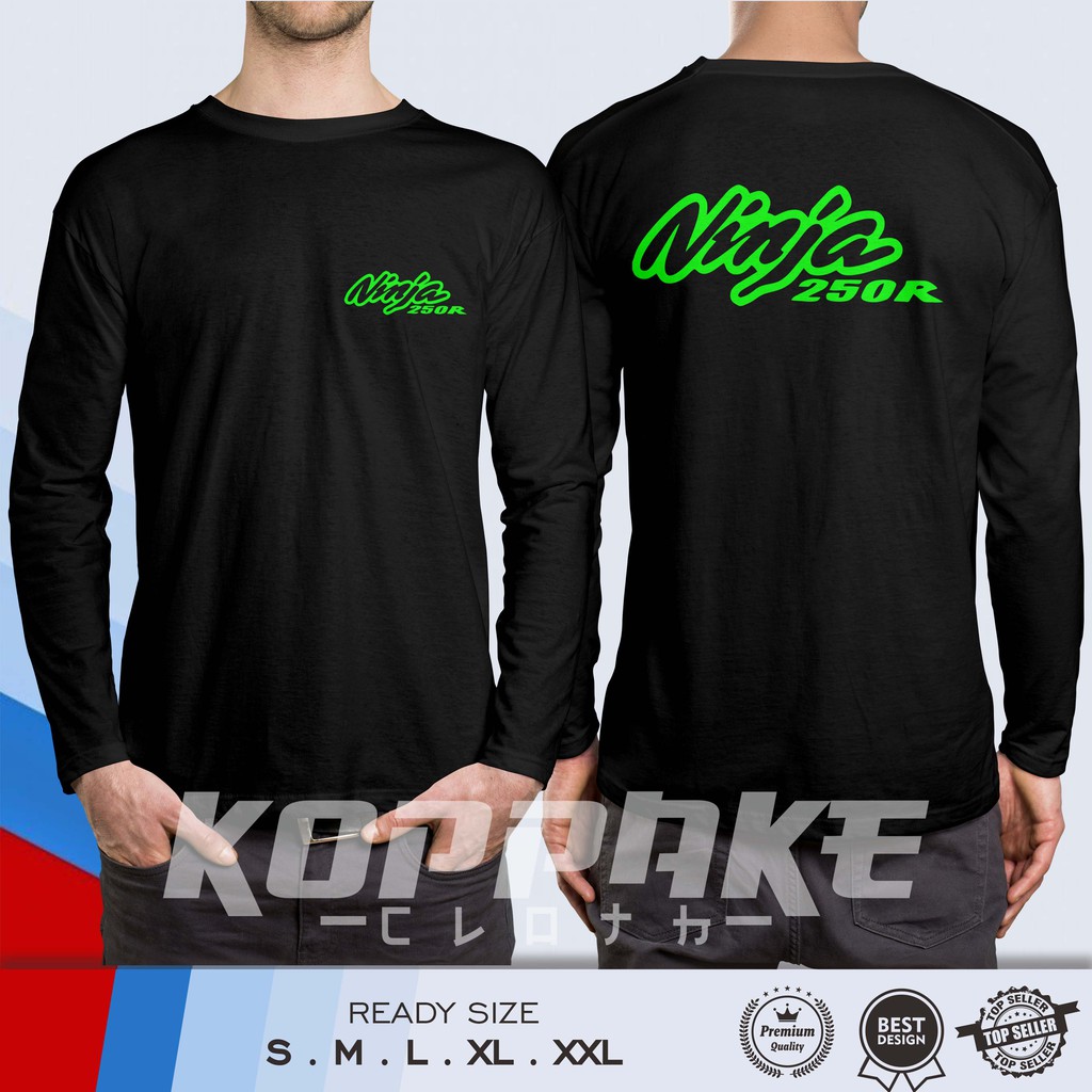 Kaos Kawasaki Ninja 250R Logo Simple Lengan Panjang Baju Otomotif