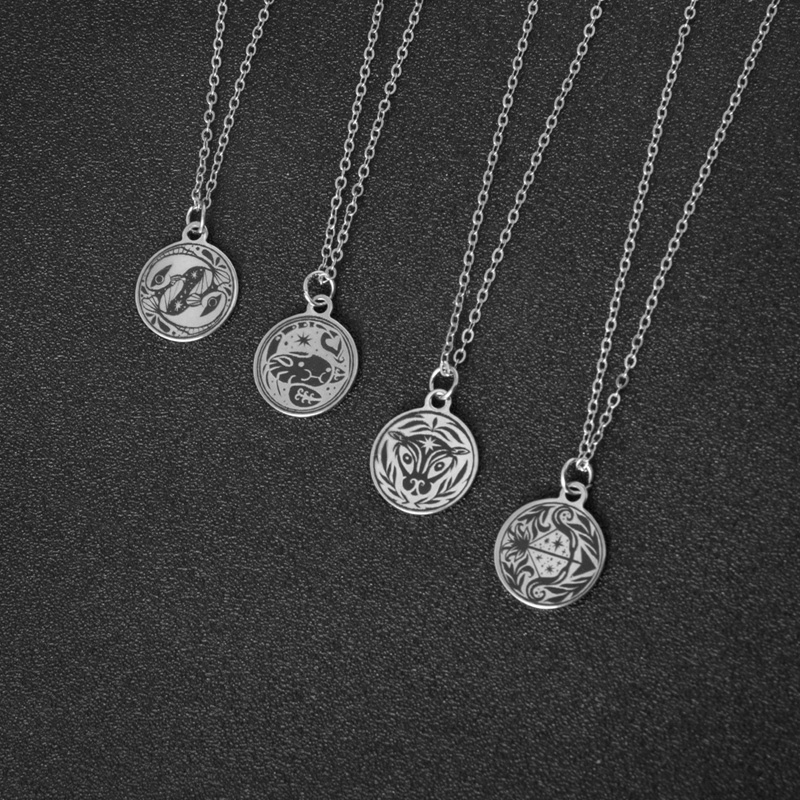 Fancyqube Kalung Rantai Dengan Liontin Koin Motif 12 Zodiak Untuk Wanita