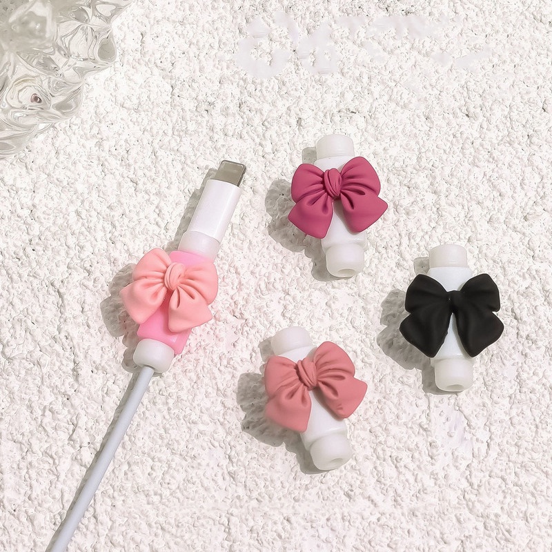 1 Pasang Cover Pelindung Kabel Data / Charger USB / Earphone Bentuk Pita Lucu