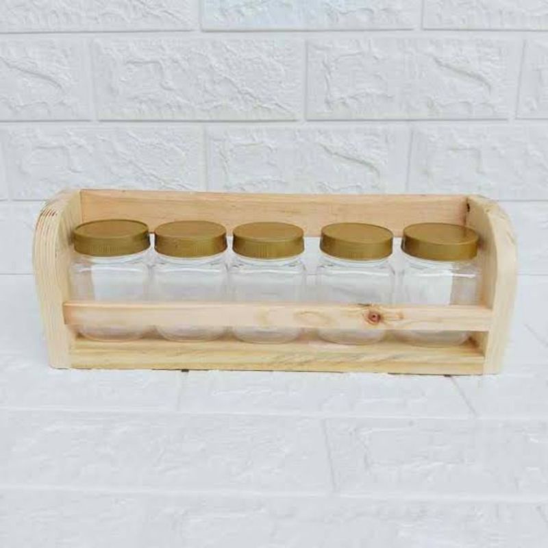 Tempat Bumbu Dapur Kayu Unik Serbaguna Set 5pcs Toples