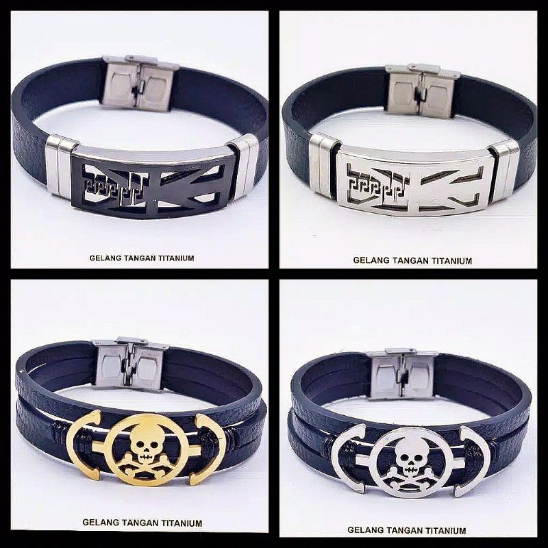 GELANG KULIT PRIA GESPER TITANIUM - Gelang Titanium