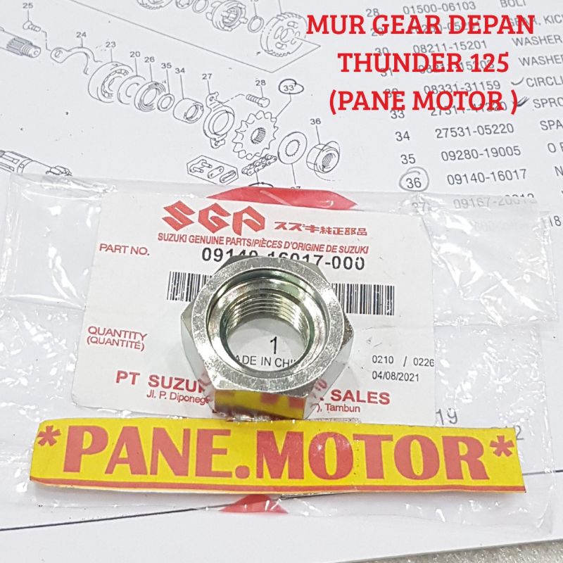 MUR NUT GEAR GIR DEPAN THUNDER 125 OLD NEW ORISINIL SGP 09140-16017-000