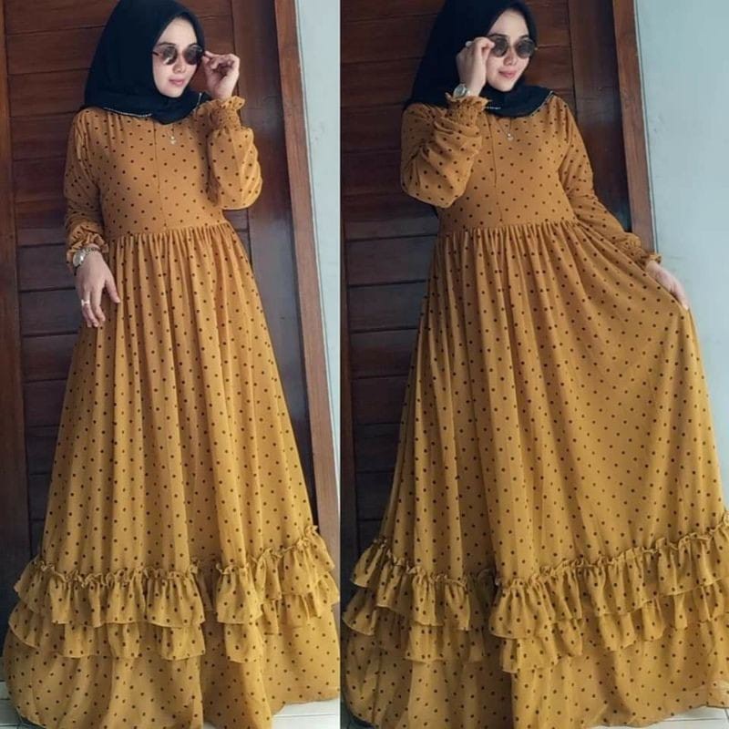 Baju gamis wanita muslim polkadot / naira maxi dress / gamis polkadot terbaru size L / XL-3