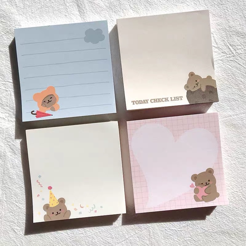 [28Gaya] Korean Ins Cute Bear Checklist Note Paper Non-Perekat Note Pad Pesan Memo