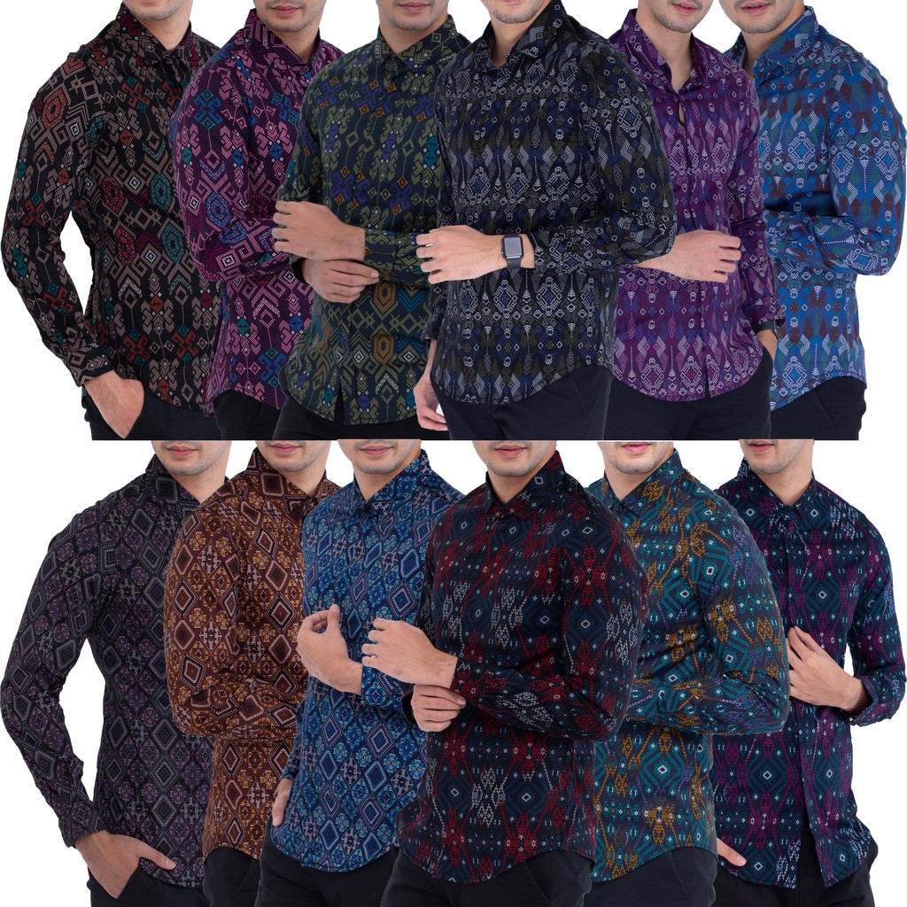 Fenol Kemeja Batik Pria Lengan Panjang Slimfit Hitam Songket Distro Murah