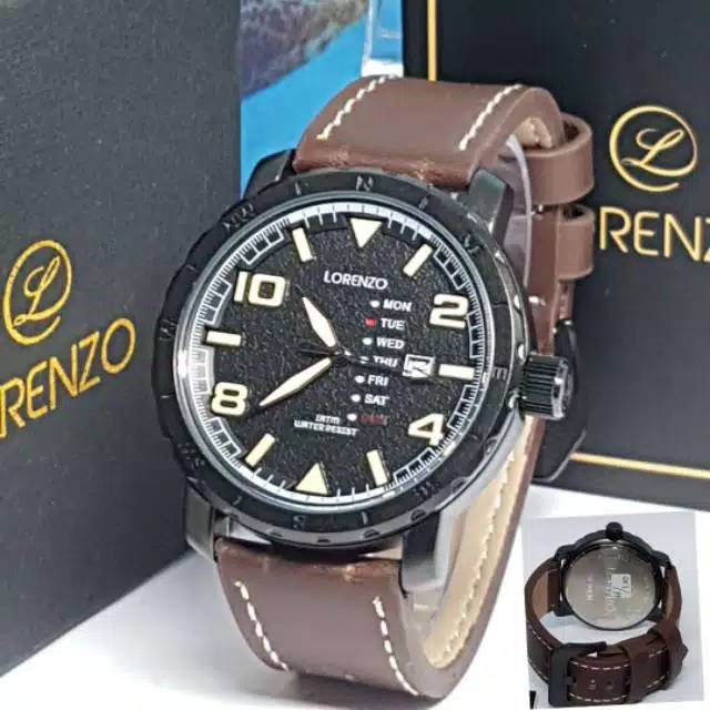JAM TANGAN PRIA LORENZO ORIGINAL KULIT TANGGAL AKTIF || DIAMETER 4.5 CM ||