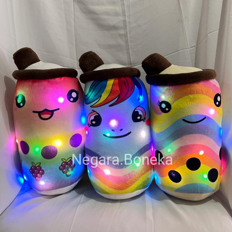 Boneka BOBA RAINBOW LED,BOBA milk LED boba boneka minuman boba printing 30 cm