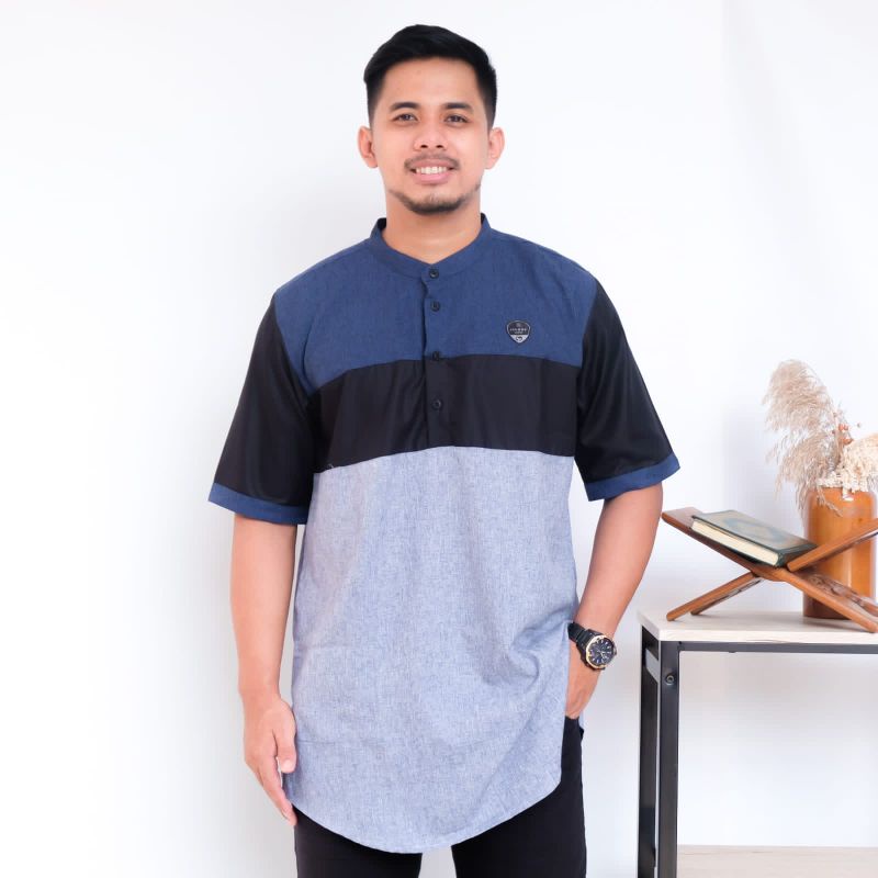 Baju Koko Kurta Lengan Pendek Kombinasi by ILNAAF
