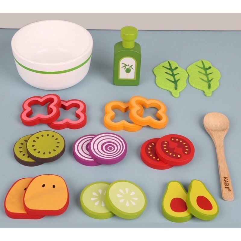 wooden kabi salad pretend toys - kado anak - hadiah anak