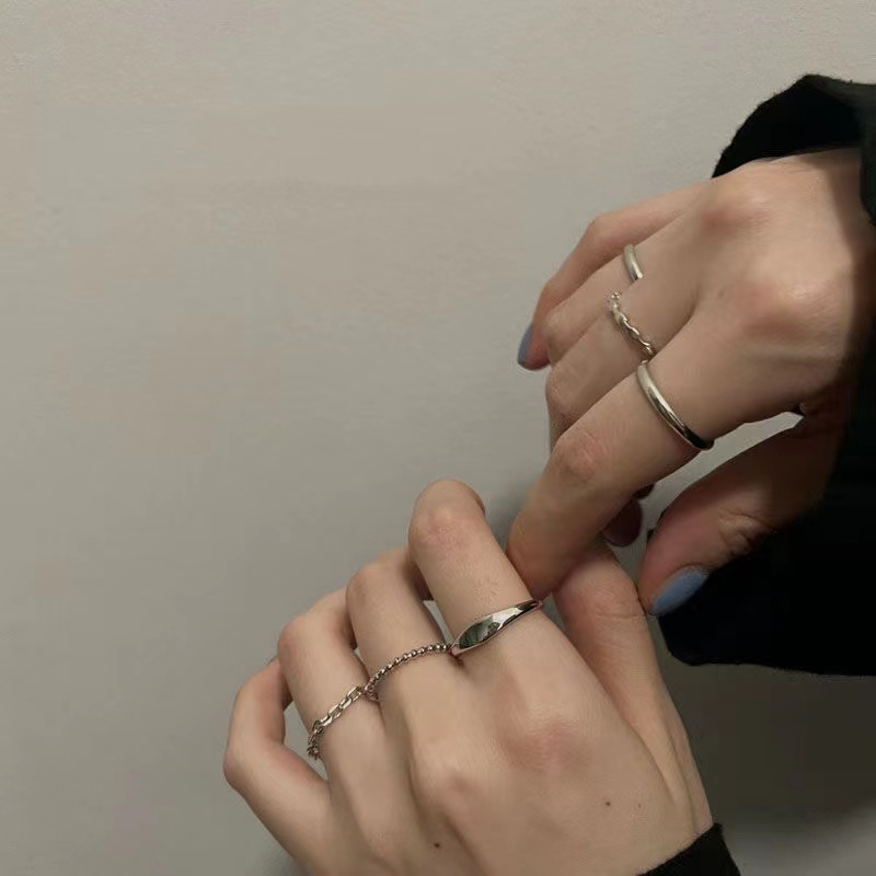 IFYOU 6pcs / set Cincin Model Terbuka Warna Silver Gaya Korea Untuk Wanita