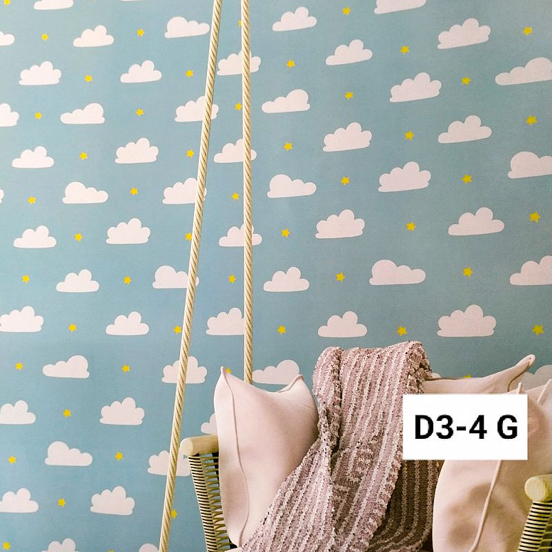Wallpaper Dinding Kamar Anak Awan Biru Langit Pink Ungu
