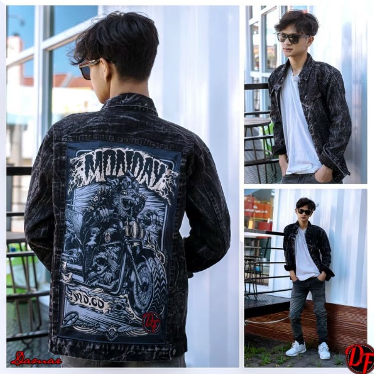 JAKET JEANS SANDWASH PRIA MONDAY CROSS | JAKET SANDWASH | JAKET PRIA WASHED | JAKET WASHING GAMABR BELAKANG