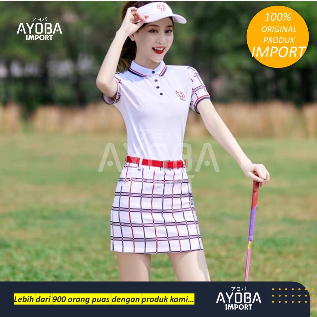 Baju golf wanita SSV short sleeve golf skort skirt ladies kotak