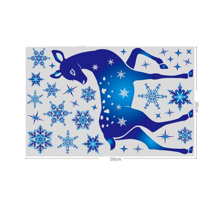 Ornamen Stiker Kaca Jendela Elektrostatis Desain Snowflake Rusa Biru Untuk Dekorasi Pesta Natal