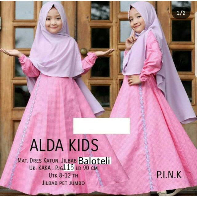 Baju Gamis Anak Perempuan Muslim Syar'i Lebaran Umur 8-12 Tahun ALDA