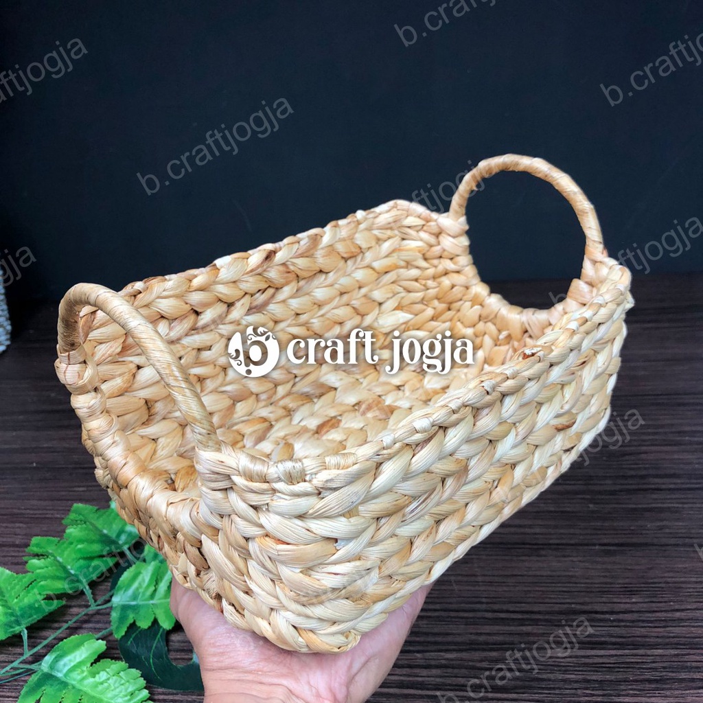 Jual Keranjang Hampers Anyaman Enceng Gondok Tray Handle Rotan