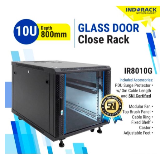 IR8010G - 10U Close Rack Depth 800mm Glass Door 19&quot; - INDORACK