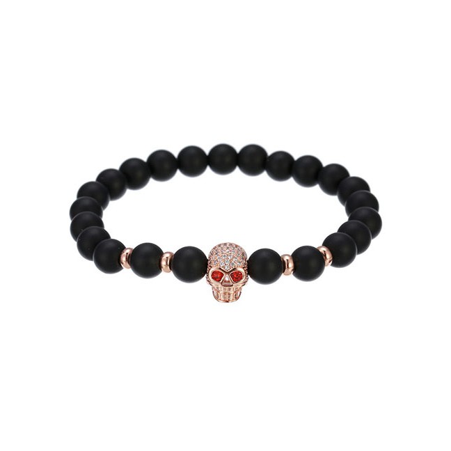 LRC Gelang Fashion Frosted Stone Beaded Skull Bracelet D32530