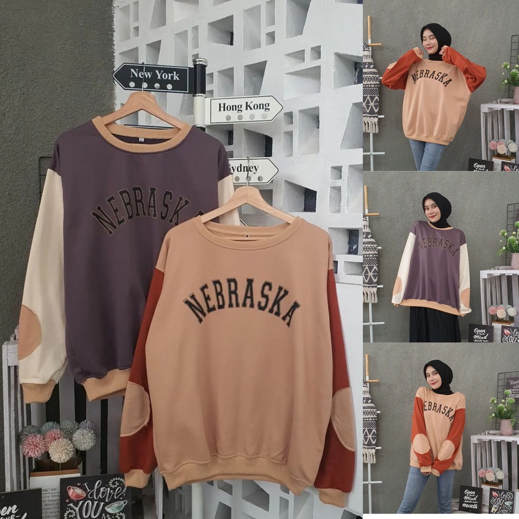 XXL NEBRASKA OVERSIZE SWEATER WANITA KOREAN STYLE - CREWNECK WANITA OVERSIZE - SWEATER COUPLE