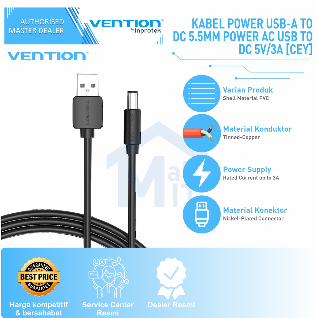 ( Bisa Cod ) Vention Kabel Power USB-A to DC 5.5mm Power AC USB to DC 5V/3A CEY