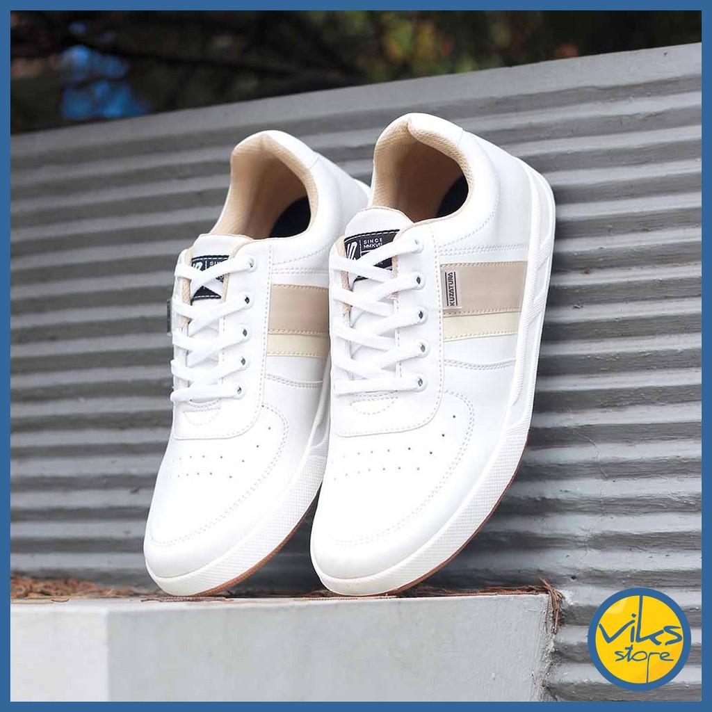 Sepatu Sneakers Putih Pria Cowok Tali Casual Distro Kuzatura Original Suede Lokal Premium Elegan Sepatu Santai