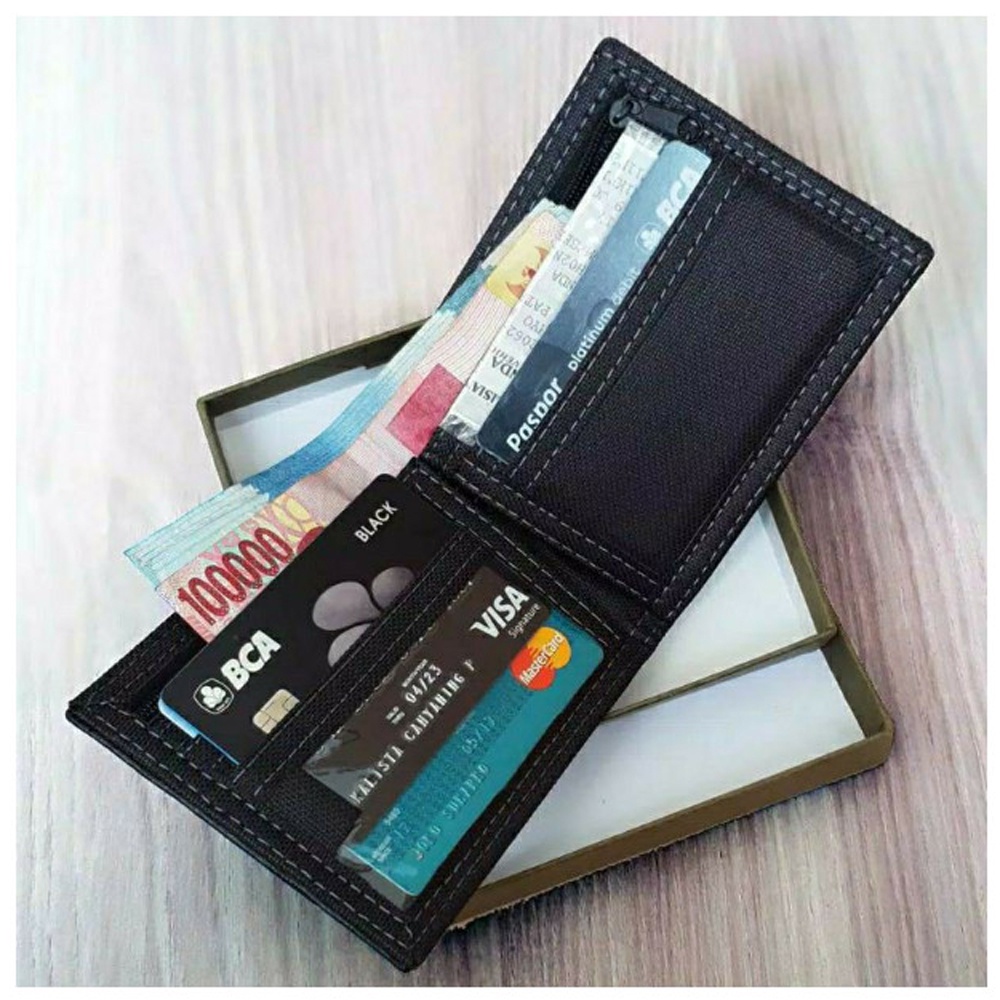 SHOPEE 6.6 SUPER SALE!! Dompet Kulit Lipat Dua R-87 Dompet Pendek Pria Murah terbaru Dompet Casual Dompet Logo Besi Men Wallet Bifold + Bonus Box