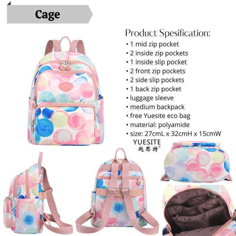 YUESITE CAGE MEDIUM BACKPACK TAS RANSEL SEDANG WANITA CEWEK TRAVEL BAG