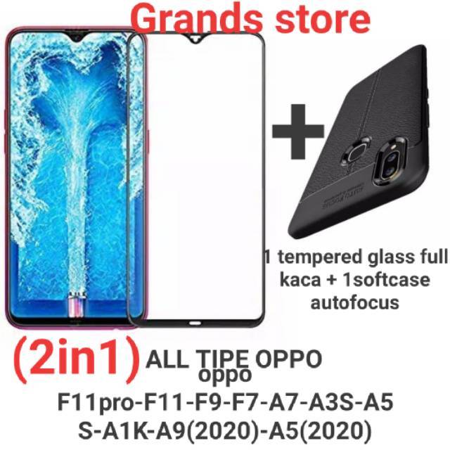 (2 in 1)Tempered glass 5D full + softcase autofocus Oppo A3S/A5S/A1K/F9/F7/A7/F11/F11pro/A5&amp;A9(2020)