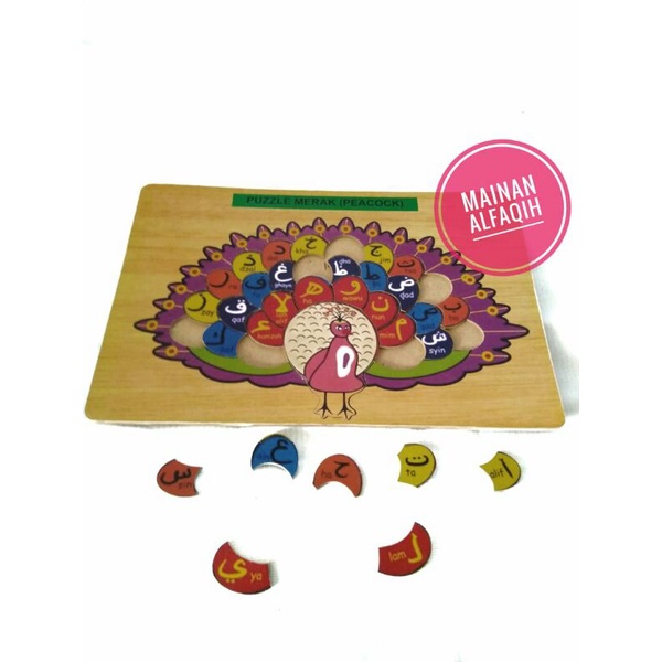 Mainan  Edukasi Anak Puzzle Huruf Hijayyah Bentuk Burung Merak