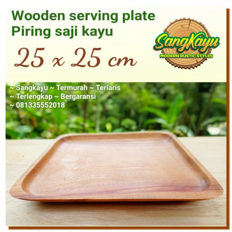 Wooden Plate 25x25 cm Piring kayu segi empat piring saji kayu alami