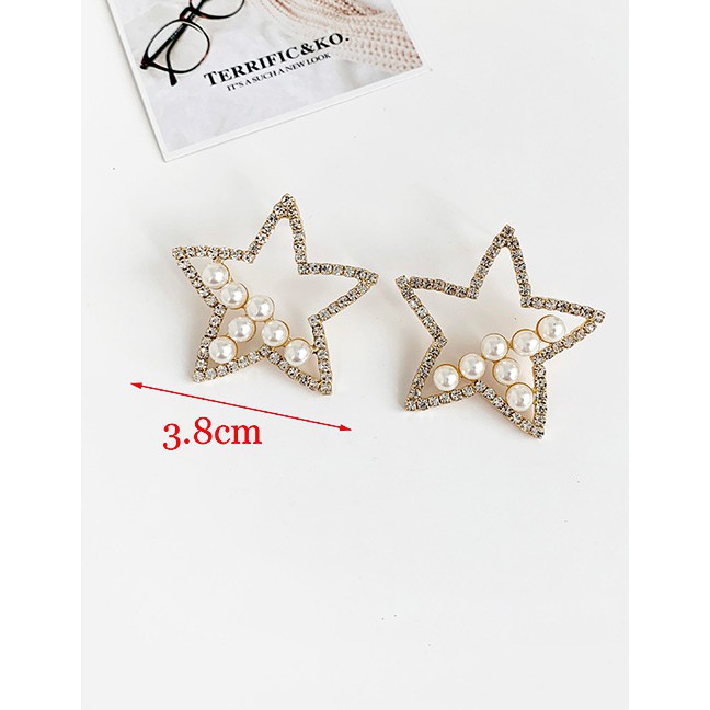 LRC Anting Tusuk Fashion Alloy Rhinestone-studded Five-pointed Star Stud Earrings D56251