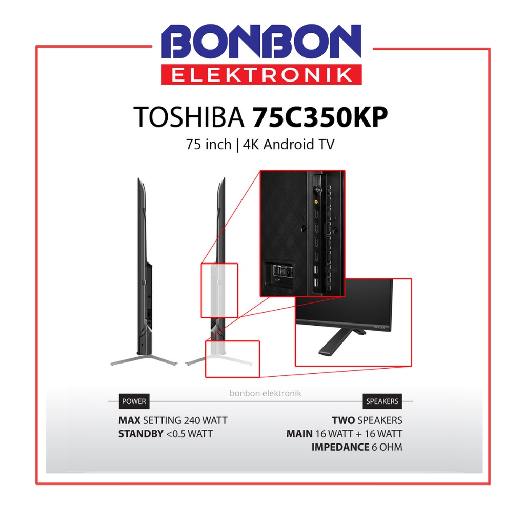 Toshiba LED Smart Android TV 75 Inch 75C350KP UHD 4K HDR