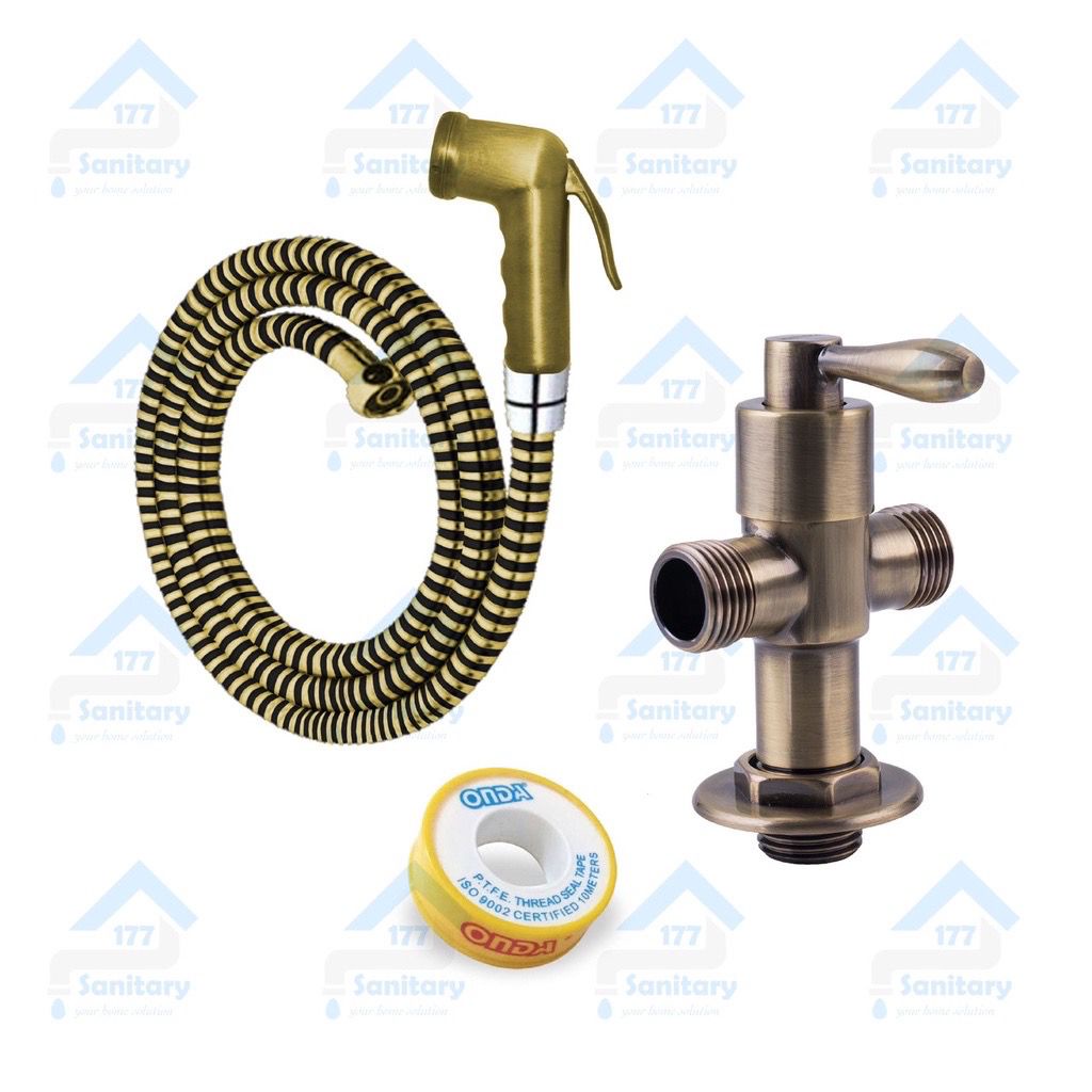 Paket bundling Shower cebok Bidet GOLD ONDA + Stop kran tee +sealtape ONDA kloset complete set Gold antik unik uniq warna jadul washer toilet closet jet sower cebok toilet