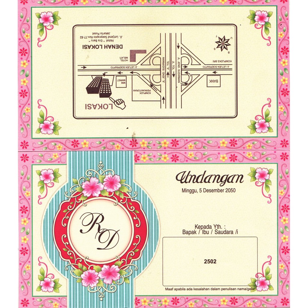 Undangan Pernikahan Simpel,Elegan, Terkini, Cantik, Ekonomis, Bahan Blanko ERBA 2502