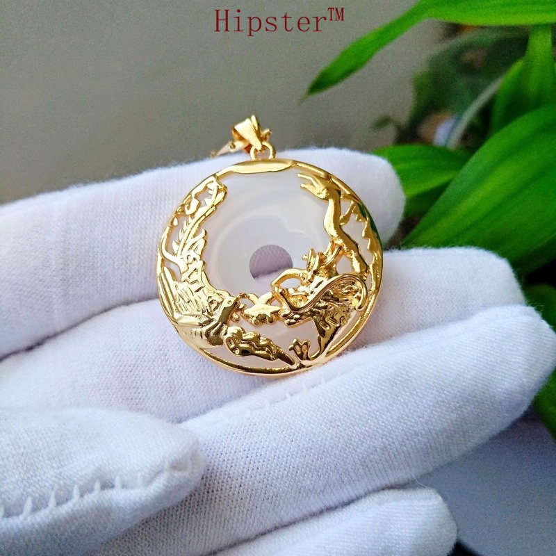 Ethnic Style Characteristic Temperament Entry Lux Natural White Jade Pendant Gold Necklace