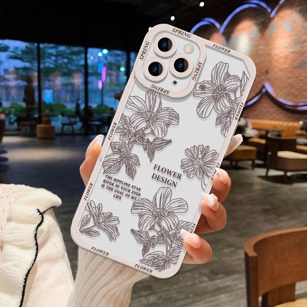 Soft Case Pelindung Lensa Kamera Shockproof Motif Bunga Untuk iPhone 13 Pro Max 11 12 Pro X XS Max 7 8 Plus SE 2020