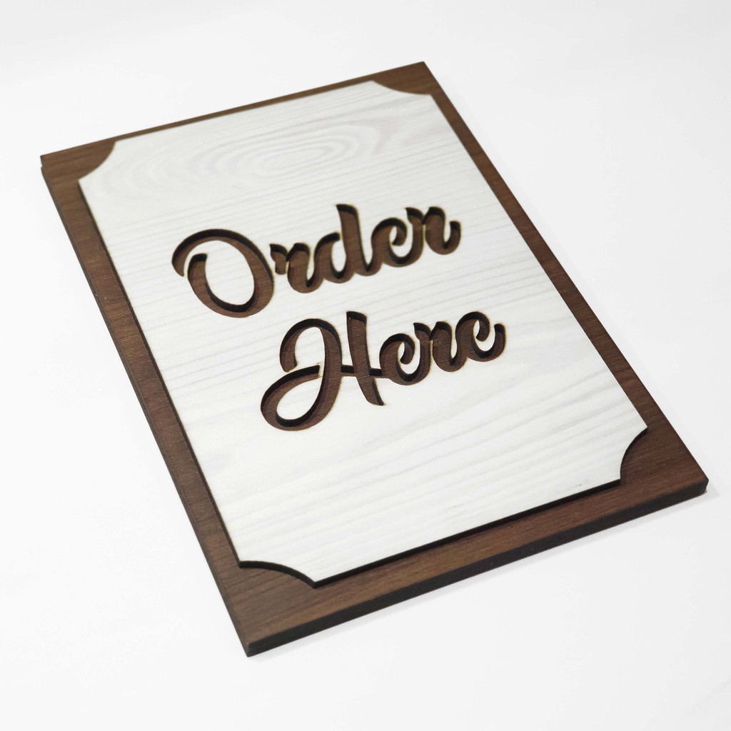 Signage Cafe duduk - ORDER HERE (MEJA) - Standing Sign Meja Counter