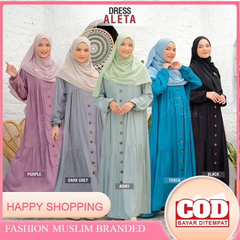 GAMIS MIULAN DRESS ALETA | BAJU WANITA DEWASA KEKINIAN TERBARU KATUN VISCOSE PREMIUM  BUSUI WUDHU FR