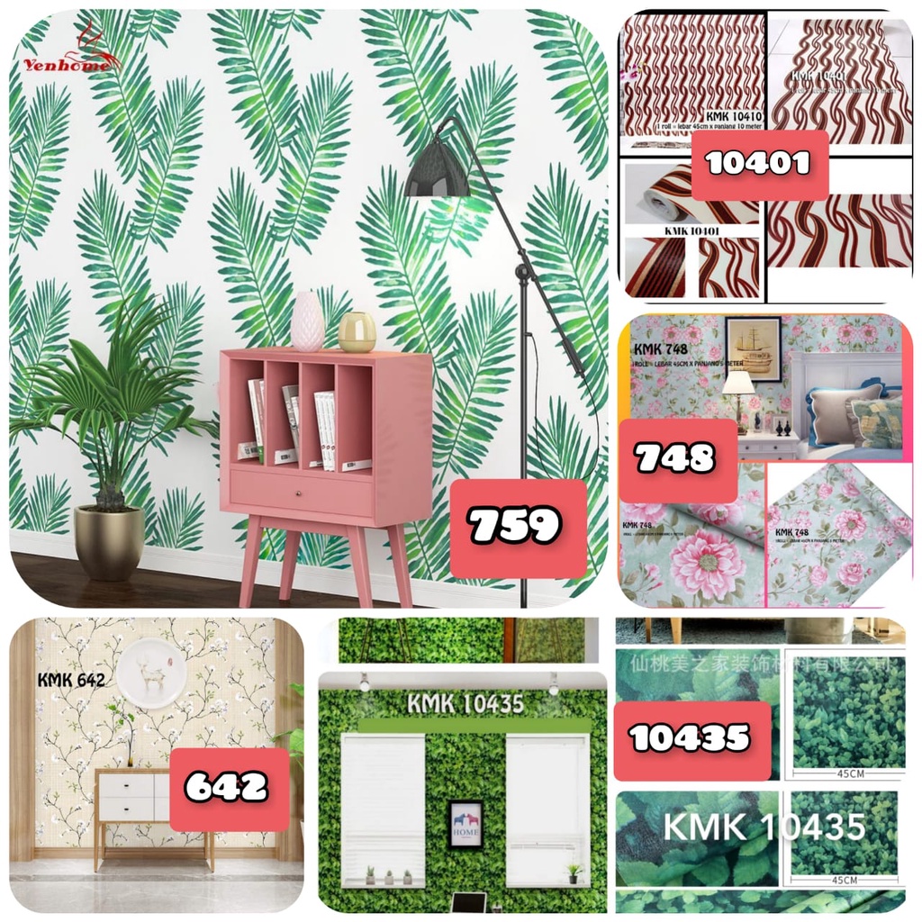 WALLPAPER WALL STICKER STIKER DINDING MOTIF DAUN BUNGA HIJAU WALLPEPER WALPAPER WALPEPER 10435WALLSTIKER