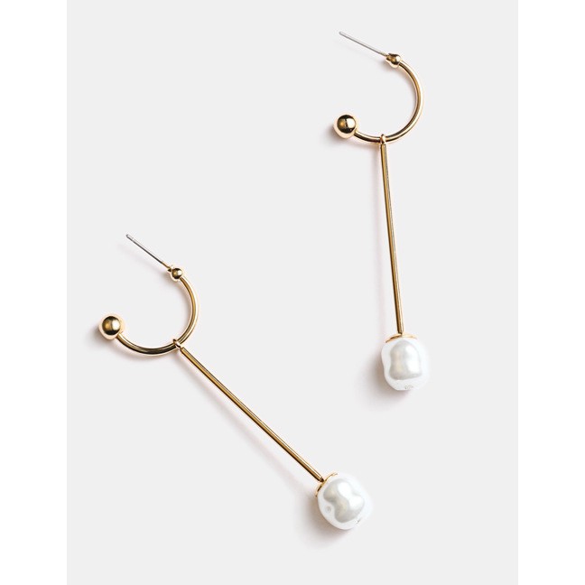 LRC Anting Tusuk Fashion Gold Letter C-shaped Alloy Pearl Earrings F69866