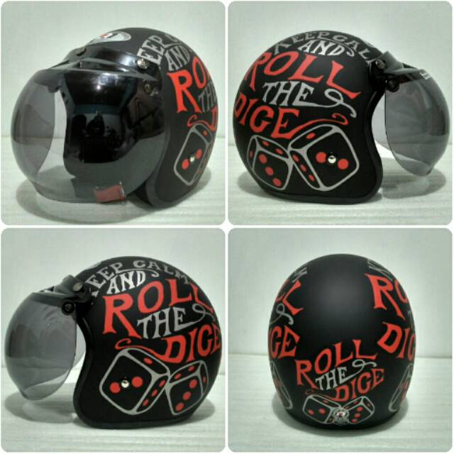 Helm Bogo JPN motif roll the dice hitam doff + kaca bogo cembung original