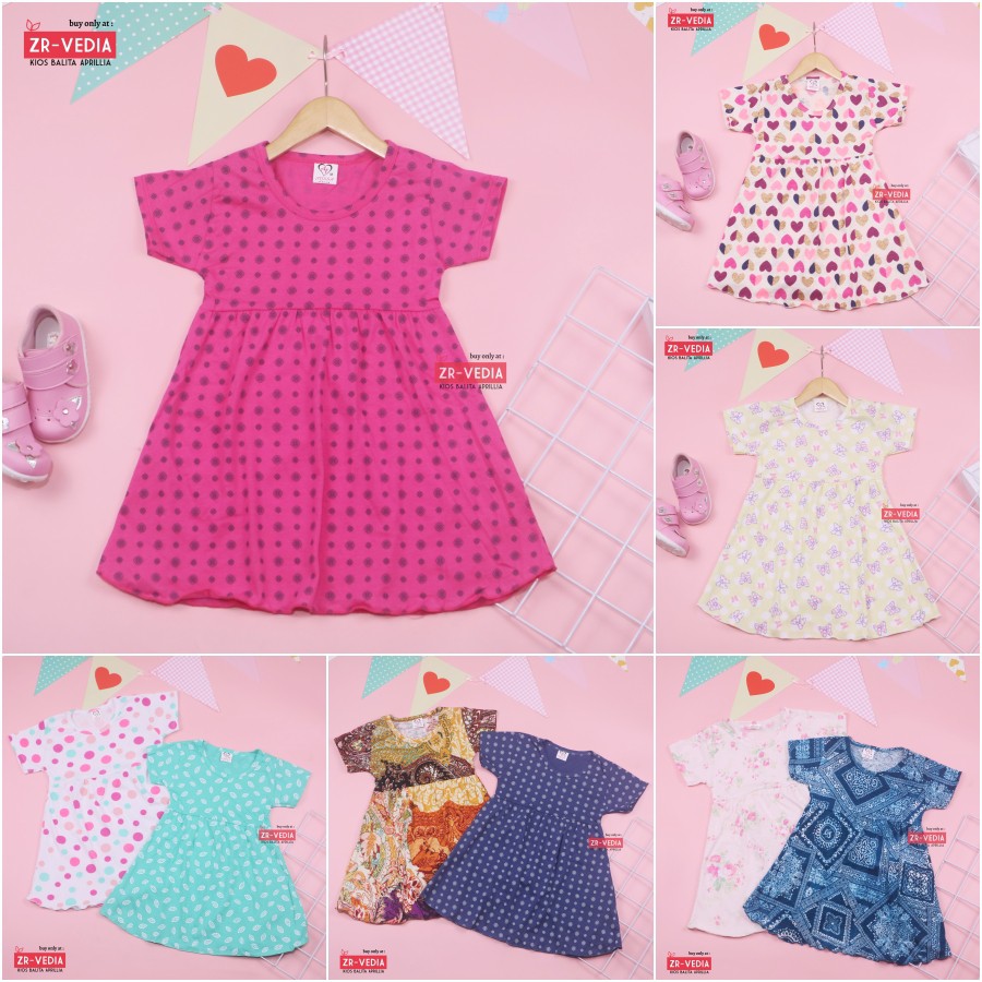 Dress Thalia 2-3 Tahun / Lengan Baju Tidur Balita Anak Perempuan Adem Kaos Cewek Dres Harian Murah kiosbalitaaprilia