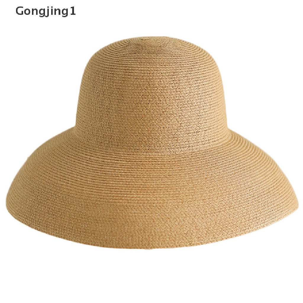 Gongjing1 Topi Floppy Jerami Breathable Aksen Pita Untuk Wanita / Musim Panas / Pantai / Outdoor