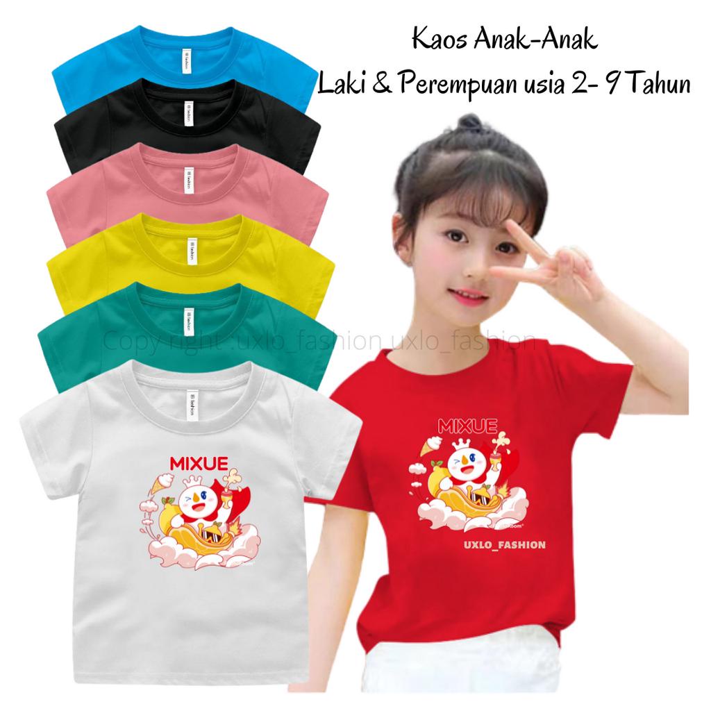 BAJU KAOS OBLONG ANAK PEREMPUAN DAN LAKI USIA 2-9 TAHUN MOTIF MIXUE UXLO FASHION