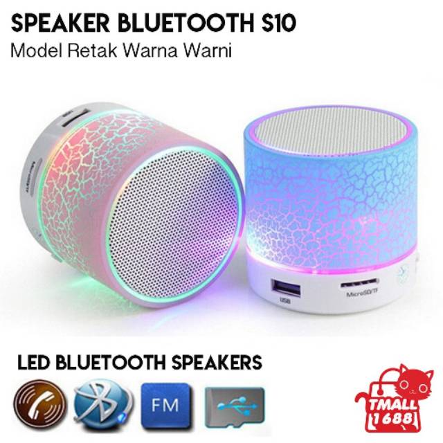 Speaker bluetooth audio radio usb mini stereo s10 led warna